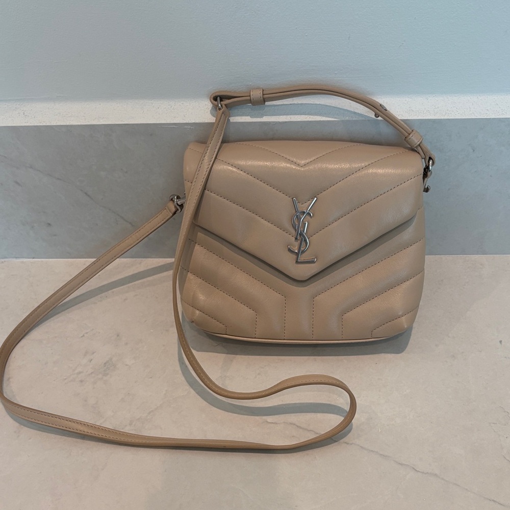 Yves Saint Laurent Beige Chevron Crossbody Bag